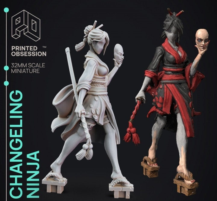 Changeling Ninja Miniature - Tabletop Gaming - Ninjas vs Mimics by Printed Obsession
