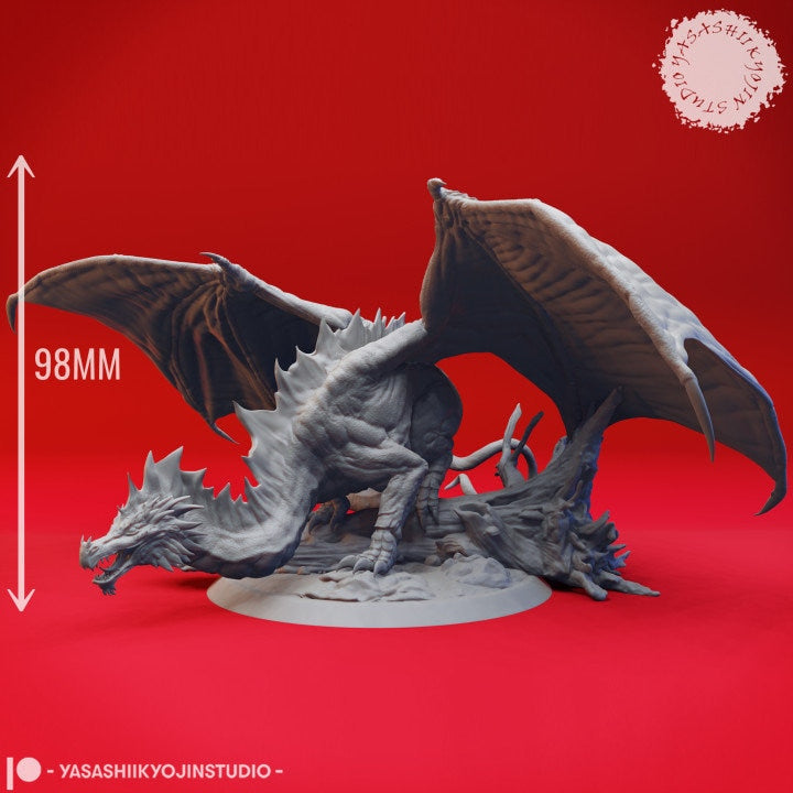 a statue of a dragon on a red background