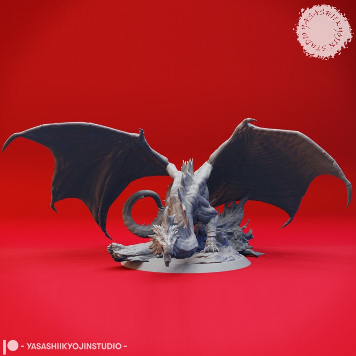 a statue of a dragon on a red background