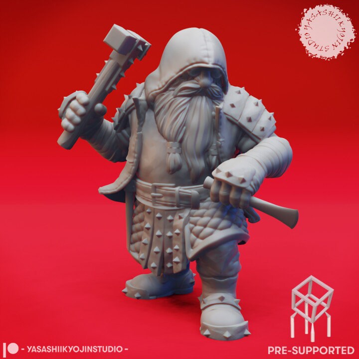 a 3d rendering of a dwarf with a hammer