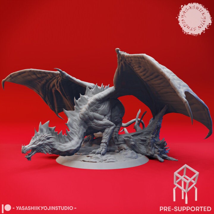 a statue of a dragon on a red background