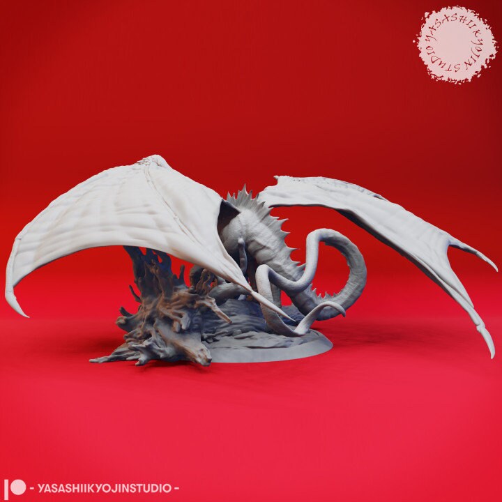a white dragon statue sitting on top of a red surface