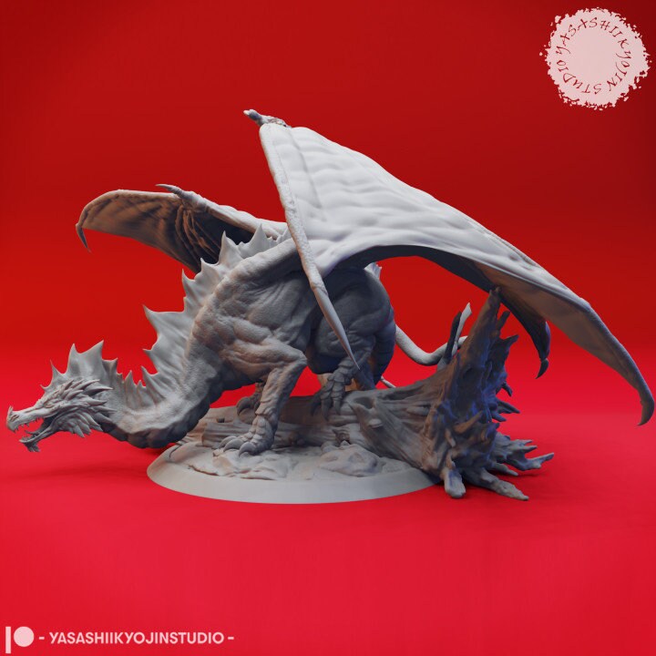 a statue of a dragon on a red background