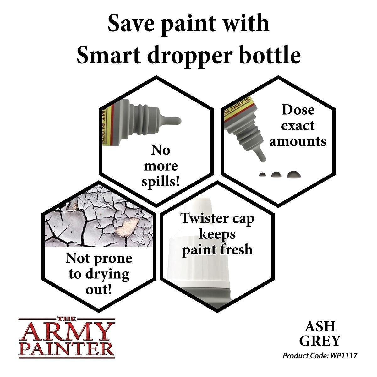 Ash grey acrylic paint wp1117 - army painter - craft supplies -  18ml bottle - includes mixing ball