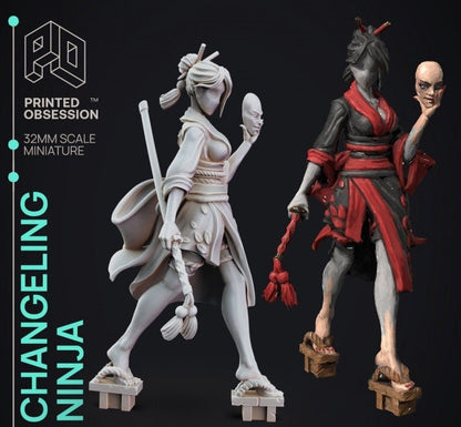 Changeling Ninja Miniature - Tabletop Gaming - Ninjas vs Mimics by Printed Obsession