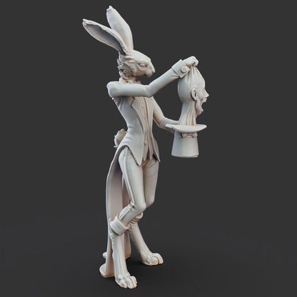 White Rabbit Mage Miniature - Freakshow Circus - Tabletop Gaming - Printed Obsession