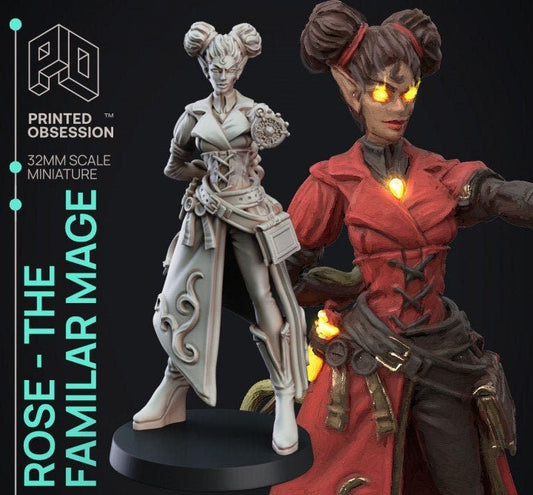 Rose the familiar mage - miniature - tabletop gaming - by printed obsession