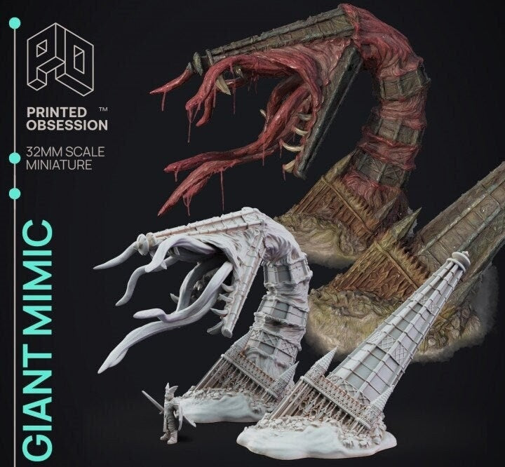 Giant ninja mimic miniature for tabletop gaming, hidden and revealed version  - printed obsession