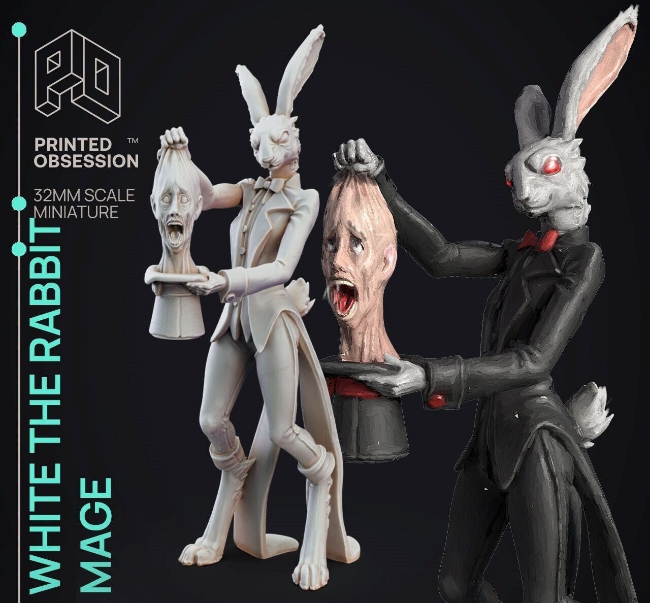 White Rabbit Mage Miniature - Freakshow Circus - Tabletop Gaming - Printed Obsession