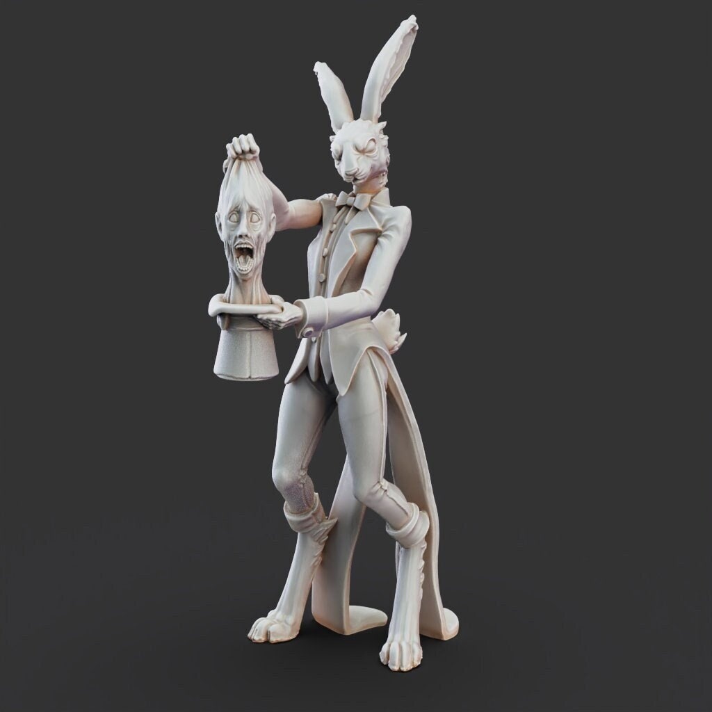 White Rabbit Mage Miniature - Freakshow Circus - Tabletop Gaming - Printed Obsession