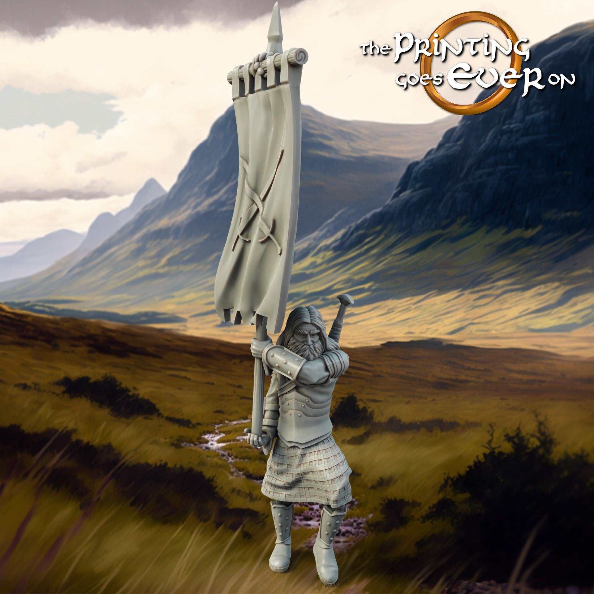 a painting of a knight holding a flag